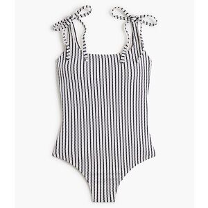 J. Crew Navy Blue & White Striped Tie Shoulder One Piece Swimsuit Women’s Small